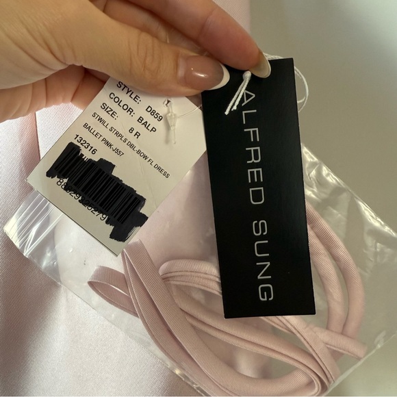 Alfred Sung D859 Strapless Bow Column Gown Ballet Pink 8 - Picture 4 of 8